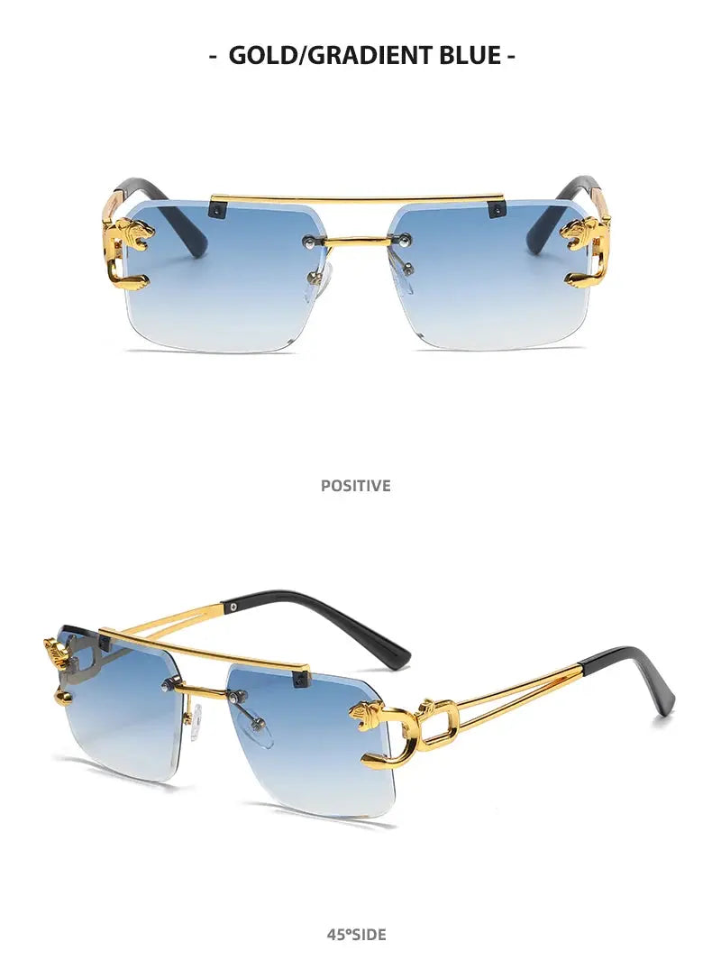 Fashion Rimless Square Double Bridge Sun Glasses Vintage Women Men Sunglasses UV400 - Suncollections