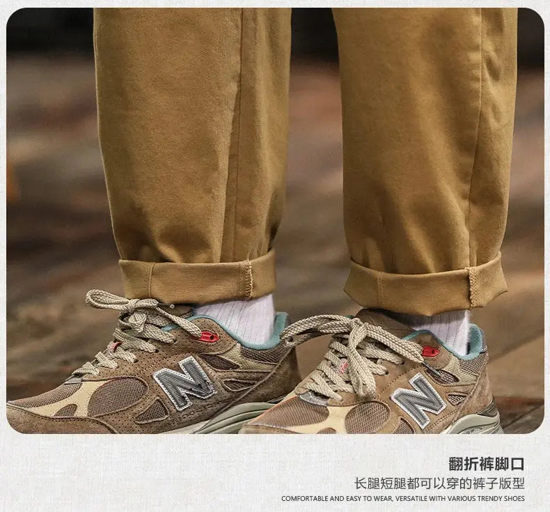 HIQOR Mens Clothing Spring Autumn Cargo Pants Man Cotton Casual Loose Trouser Belt Mid Waist Joggers Male Straight Baggy Pants Suncollections