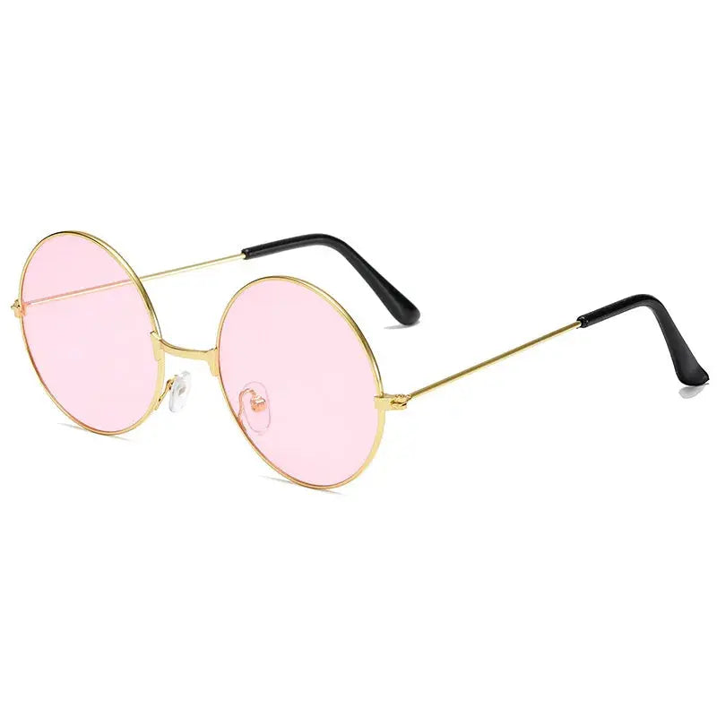 Retro Hippie Round Metal Frame Sunglasses Fashion Small Circle Sun Glasses Disco Party Candy Color Lens Eyewear for Women Men - Suncollections