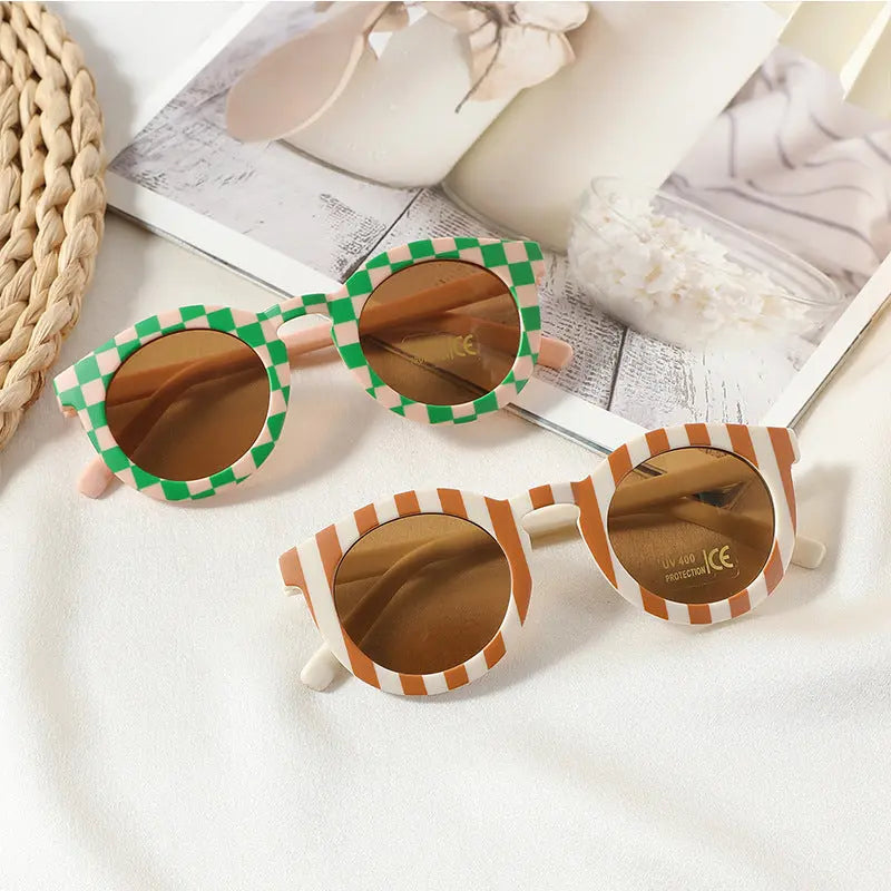 New Arrival 2-10 Years Kids Cute Round Sunglasses Boys Girls Baby Lattice Outdoor Children Fashion Cat Eye White Pink Shades - Suncollections