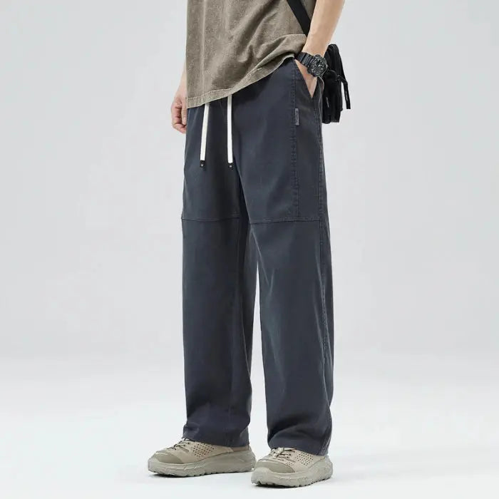 Men'S Tencel Straight Leg Casual Pants High Street Lightweight Summer Loose Fit Pants Man Washed Breathable Workwear Trousers Suncollections