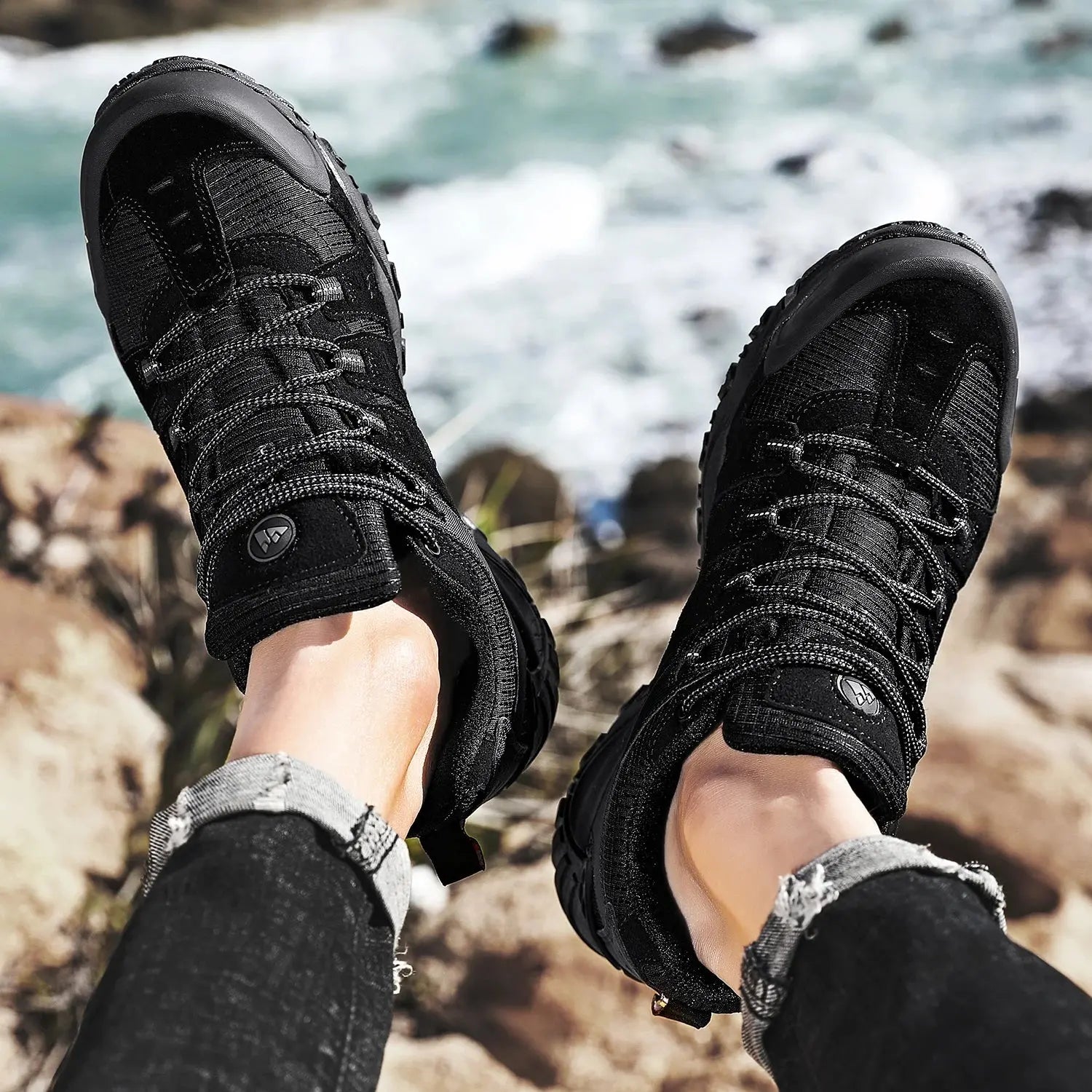 HIKEUP Men's Hiking Shoes Suede Leather Outdoor Shoes Wear-resistant Men Trekking Walking Hunting Tactical Sneakers Suncollections