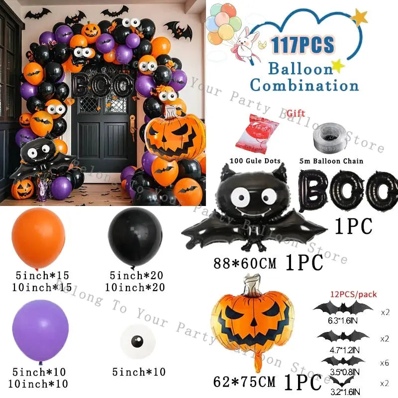 Halloween Balloons Garland Arch Eye Ballon with Bats Pumpkin Purple Orange Black Ballon for Birthday Party Halloween Decorations Suncollections