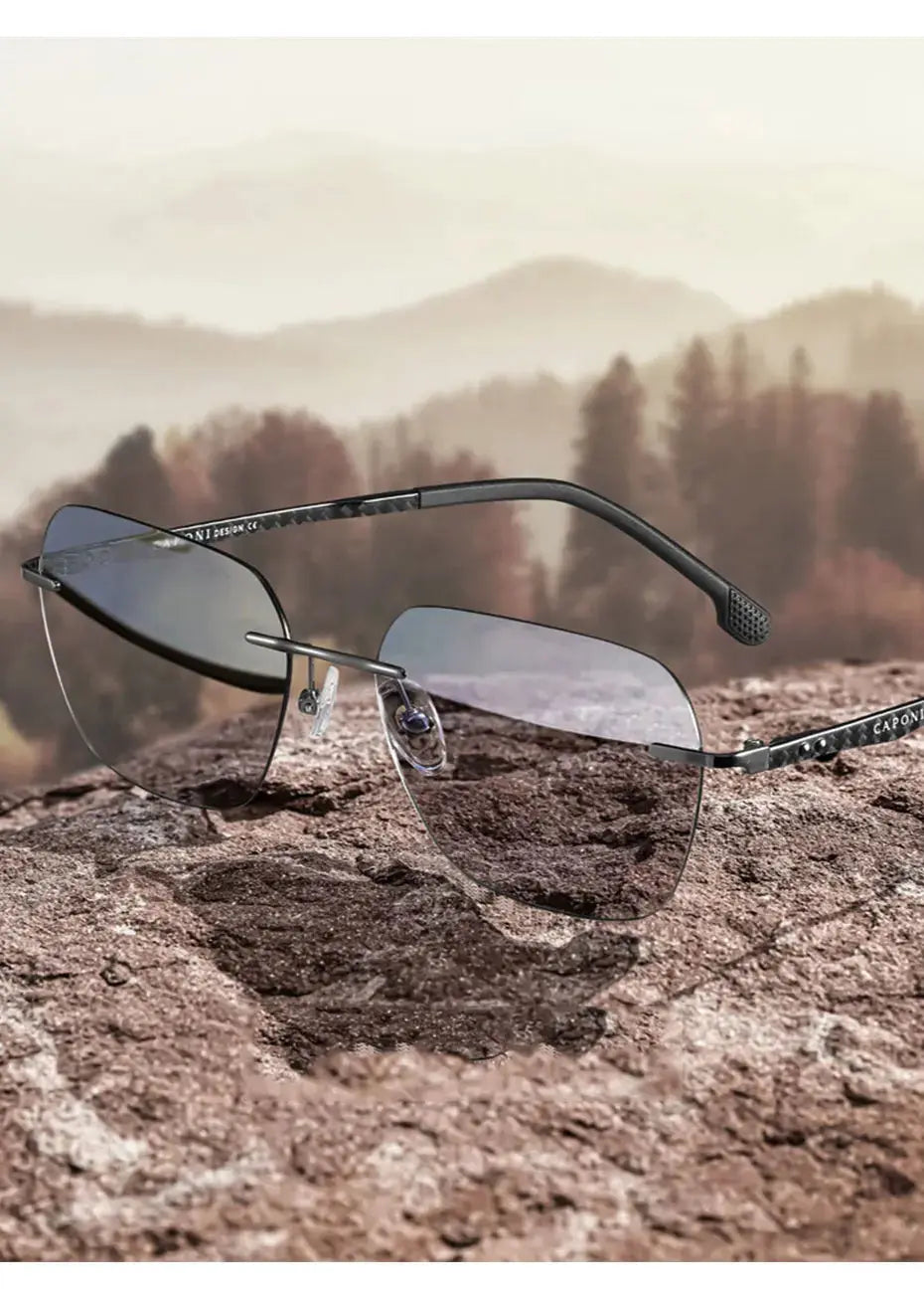 CAPONI Sunglasses Men Polarized Outdoor Ultra Light Pure Titanium Black Sunglasses Original Designer Photochromic Shade BS23503 - Suncollections