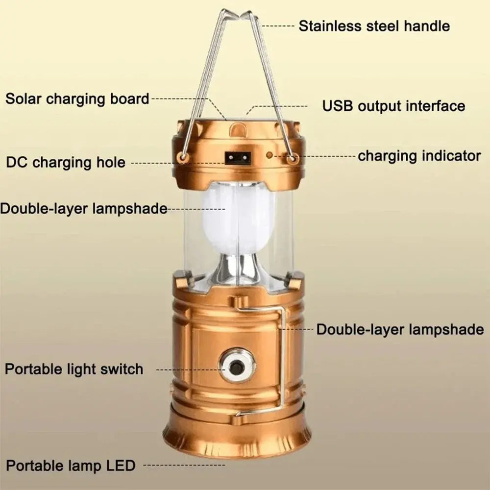 Solar LED Portable Lantern Torch Lamp Multi-function Outdoor Solar Waterproof Camping Emergency Tent Lamp for Outdoor Lighting - Suncollections