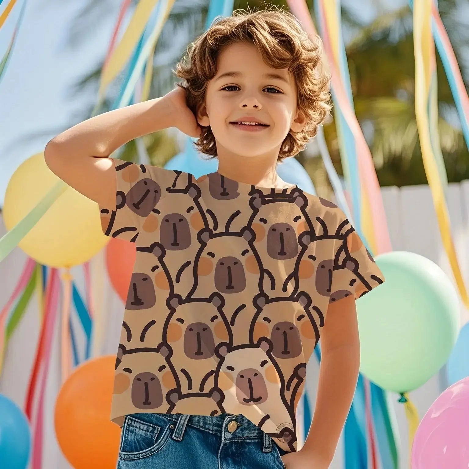 Cute Capybara Graphic Children's Clothing Boys Tshirt Summer Short Sleeve Casual Daily Kids Girls Clothes T-Shirt O-Neck Tops - Suncollections