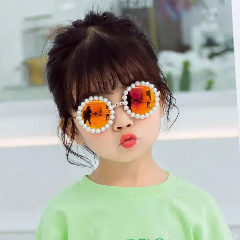 New Children's Circle Form Sunglasses Girl Decorative Pearl Frame Fashion Sun Glasses Cute Baby Outdoor Sunshade Eyewear UV400 - Suncollections