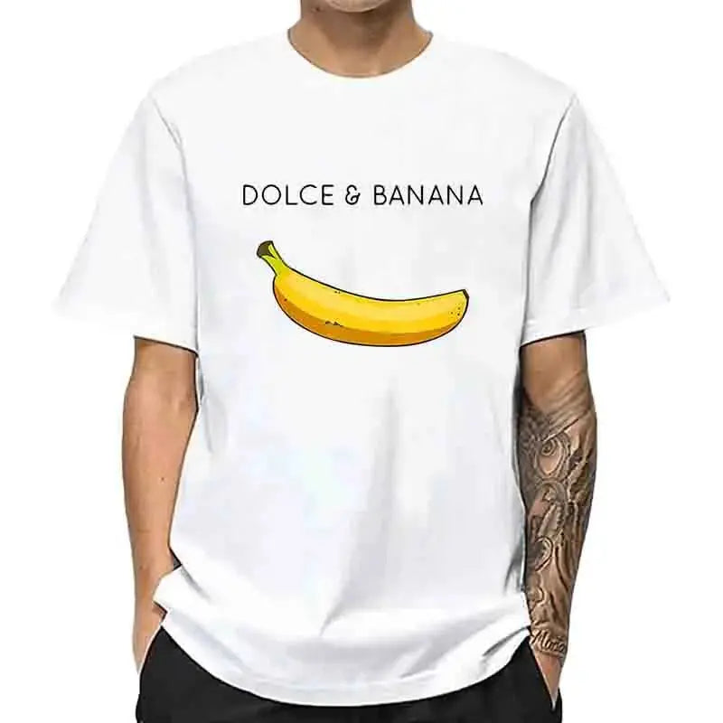 Men's T-shirt High Quality 100% Cotton Funny Banana Printing Summer Cool Casual Loose O-neck Men Short Sleeve T-shirt Male Tops - Suncollections