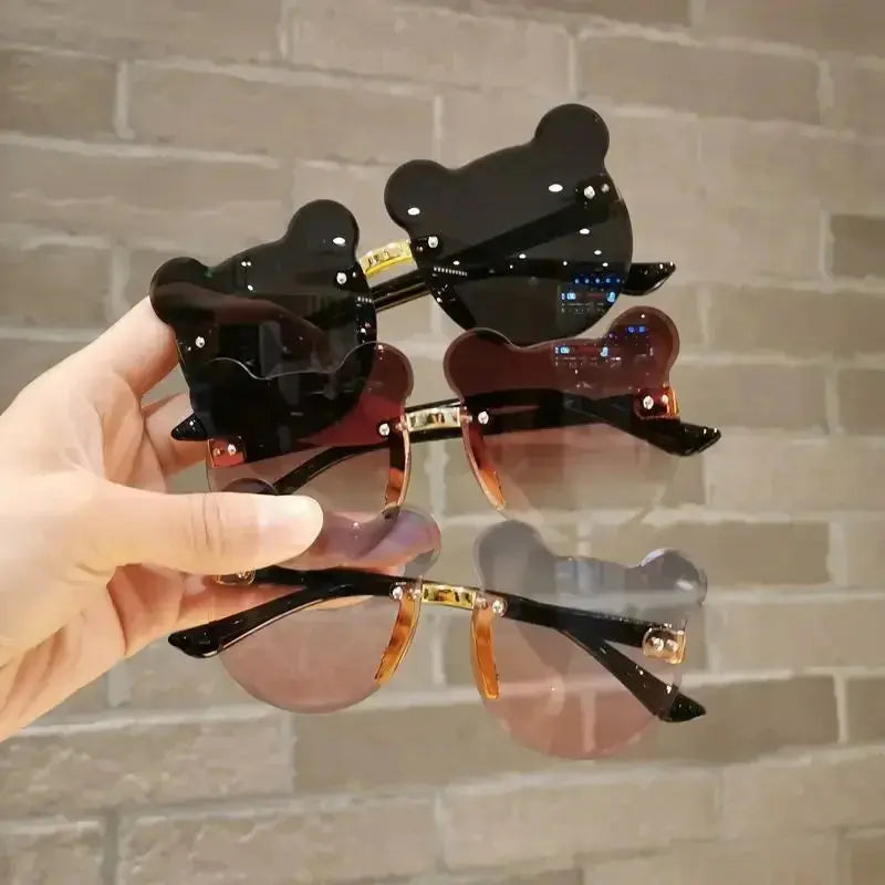 Fashionable New Outdoor Travel Skiing Sunglasses Cartoon Bear Sunglassess for Boy Girl Children Rimless Casual Sunglasses UV400 - Suncollections