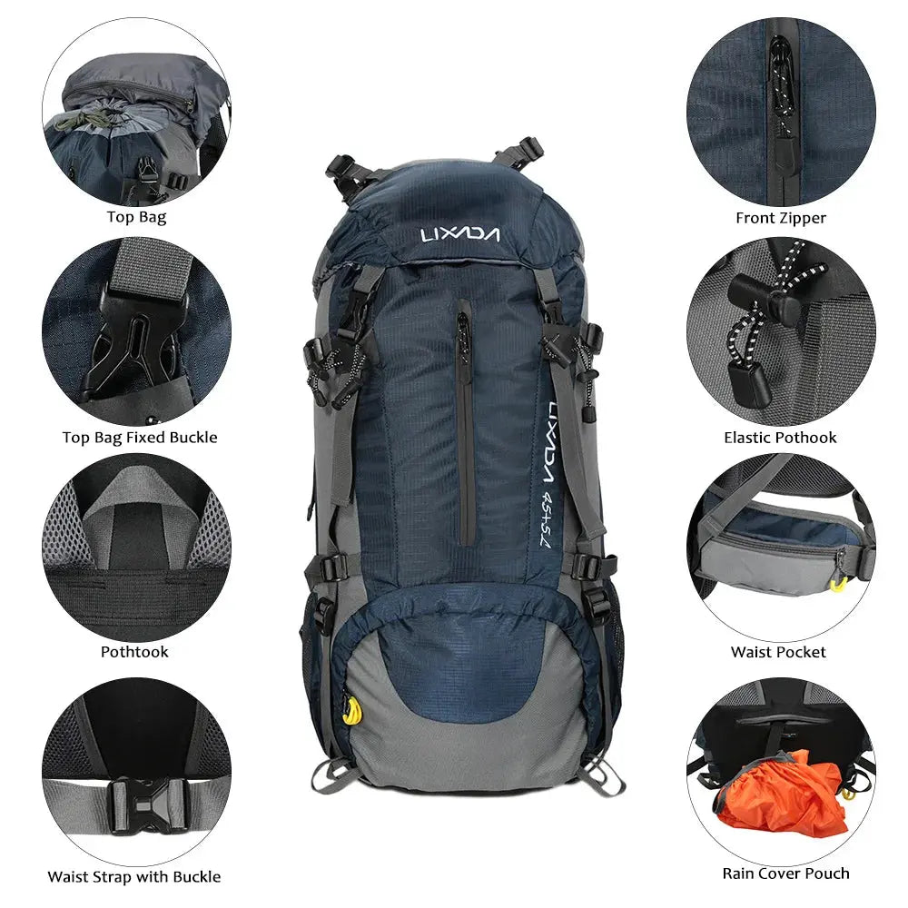 50L Waterproof Outdoor Sport Hiking Camping Travel Backpack Pack Mountaineering Climbing Trekking Bag Knapsack with Rain Cover - Suncollections