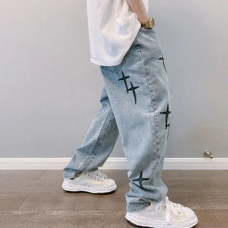 Prints Jeans Men 2023 New Streetwear Baggy Wide Leg Jeans Korean Fashion Drapes Straight Casual Loose Denim Cargo Pants Suncollections