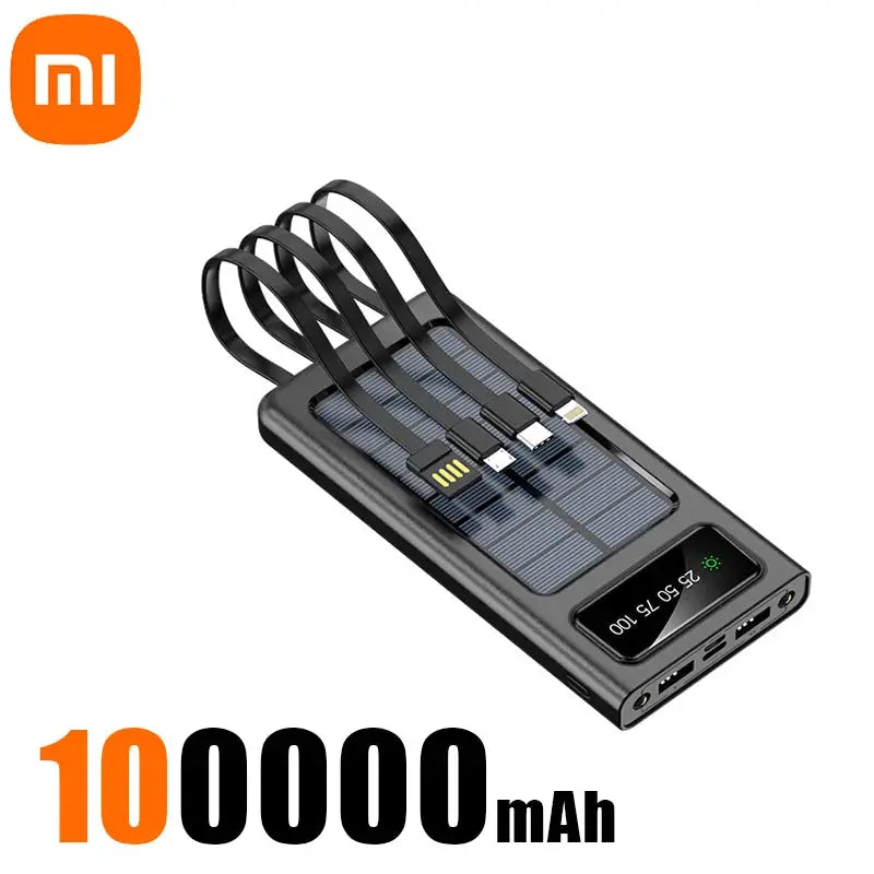 Xiaomi New Solar Power Bank 200000mA Large Capacity Mobile Power Fast Charging Battery With Dual USB 4 Cables For iPhone Samsung - Suncollections