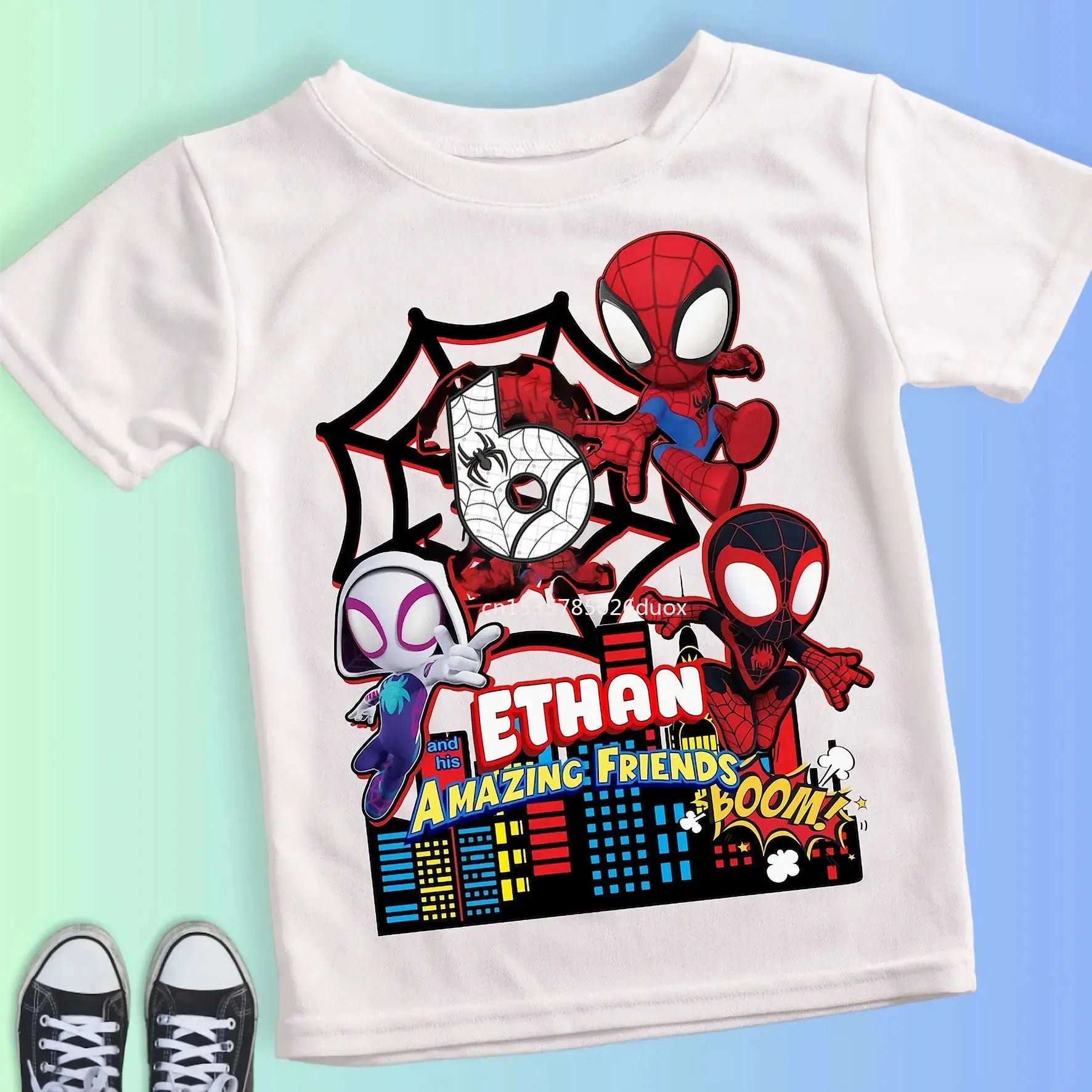 Summer Kid 2 3 4 5 6 7 8 9 Spider Man and His Friends Birthday White Shirt Spider-Man Customized Name Birthday Party Boy T-shirt - Suncollections
