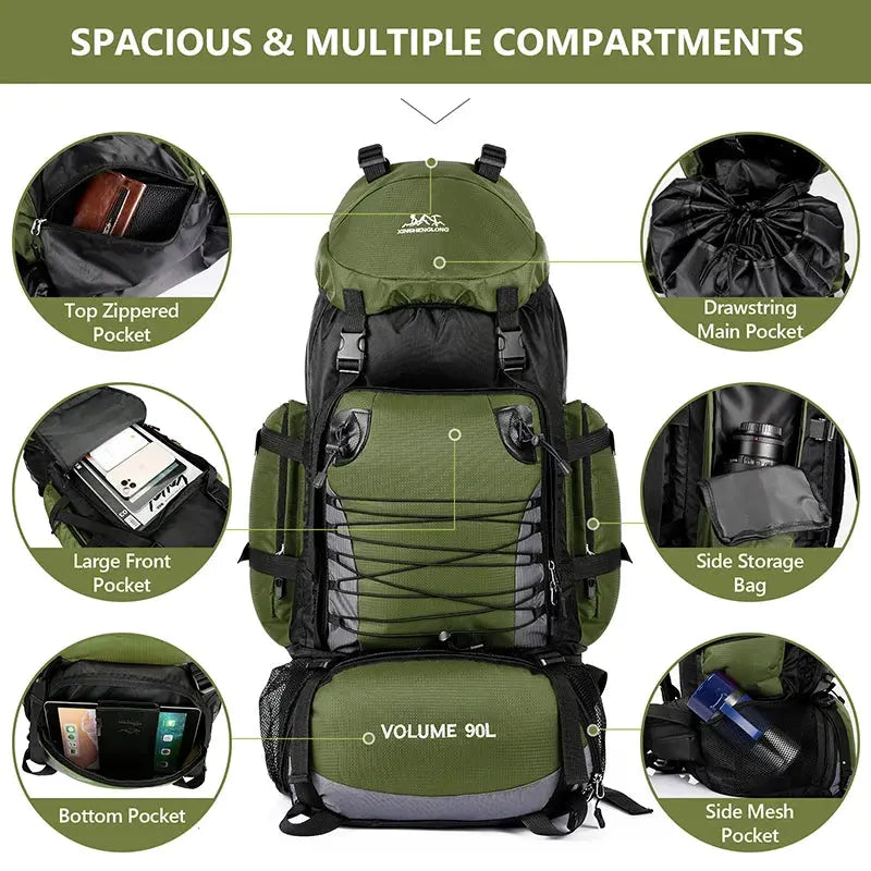 90L Travel Bag Camping Backpack Hiking - Suncollections