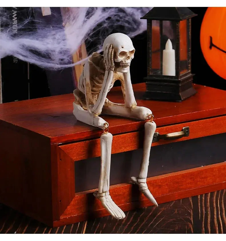 Halloween Statues Resin See Speak Hear No Evil Skeleton Figurines Resin Realistic Skull Decor for Bookshelf Table Edge Ornament Suncollections
