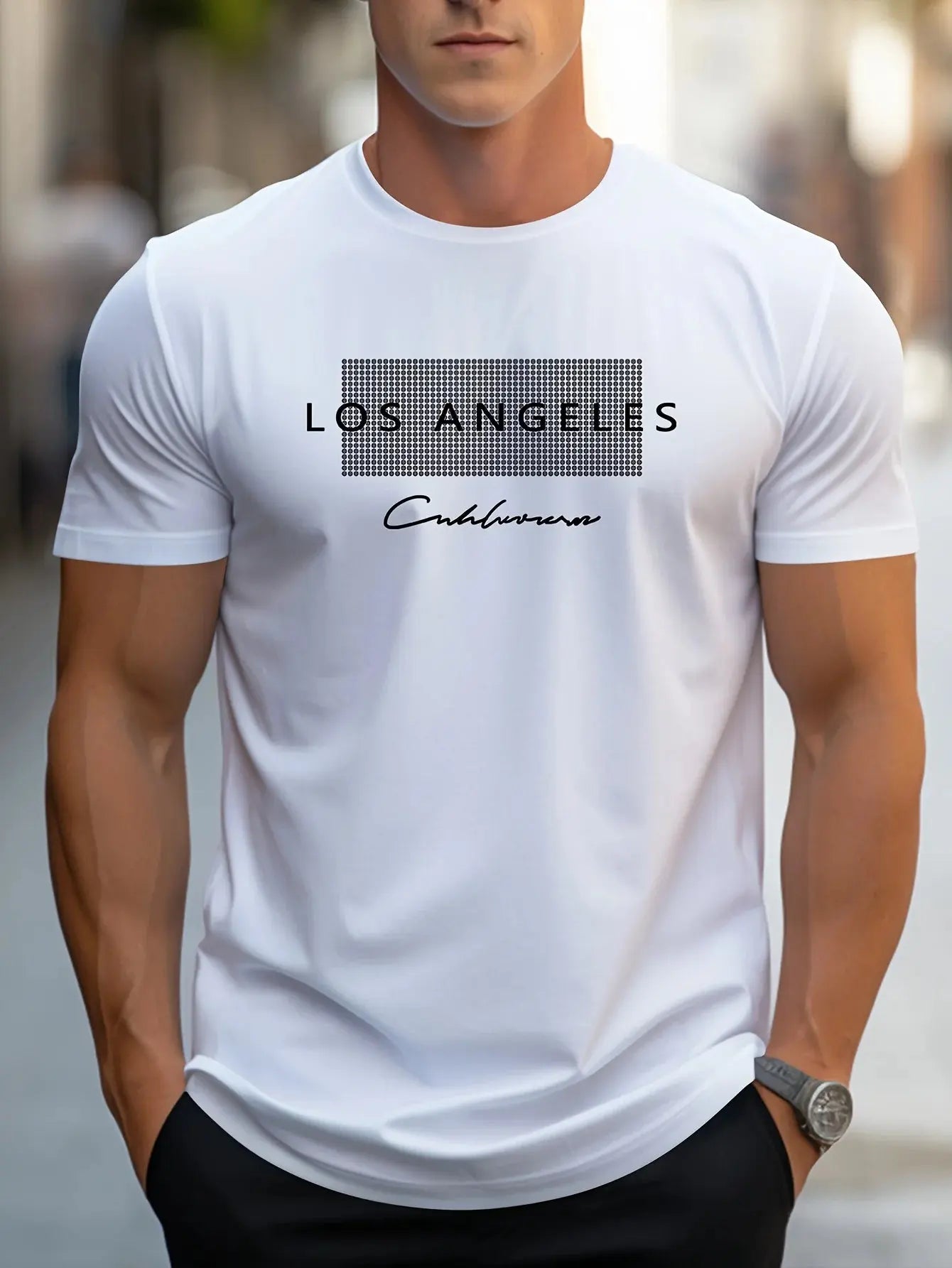 Men's 100% cotton summer loose fit large Los Angeles Graphic printed slim fit casual sports round neck short sleeved T-shirt top - Suncollections