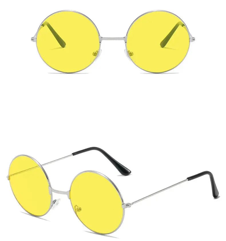Retro Hippie Round Metal Frame Sunglasses Fashion Small Circle Sun Glasses Disco Party Candy Color Lens Eyewear for Women Men - Suncollections