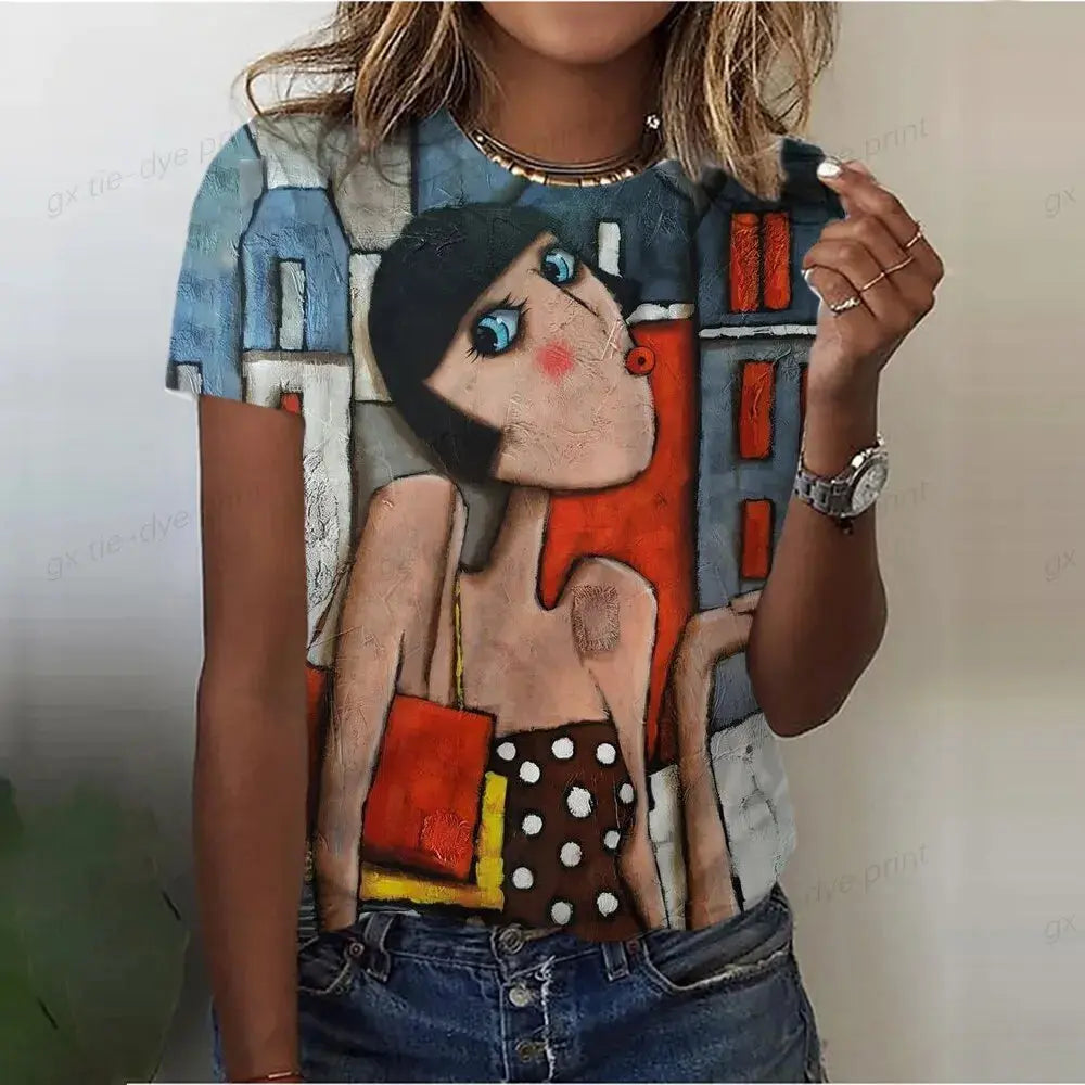 Summer Women's T-Shirts Girls Cute Print Short Sleeve Harajuku Fashion O-Neck Shirts Ladies Colorful Beautiful Shirt Tees - Suncollections