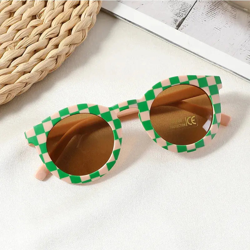 New Arrival 2-10 Years Kids Cute Round Sunglasses Boys Girls Baby Lattice Outdoor Children Fashion Cat Eye White Pink Shades - Suncollections