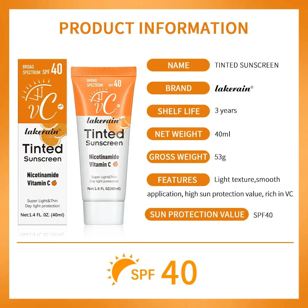 Vitamin C Tinted Sunscreen With SPF 40 Hydrating Mineral Sunscreen With Zinc Oxide & Titanium UV Protectio Dioxide Healthy Glow - Suncollections