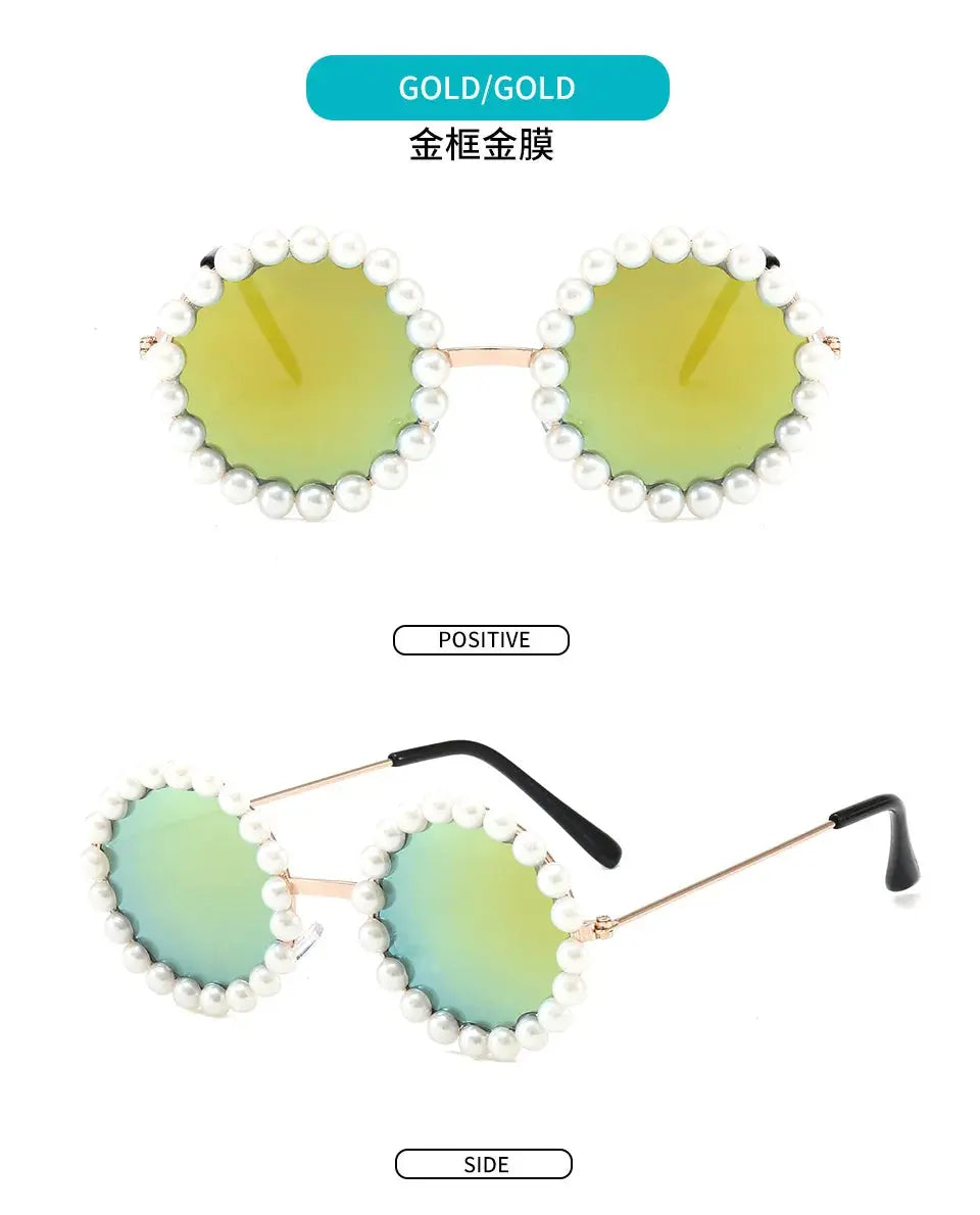 New Children's Circle Form Sunglasses Girl Decorative Pearl Frame Fashion Sun Glasses Cute Baby Outdoor Sunshade Eyewear UV400 - Suncollections