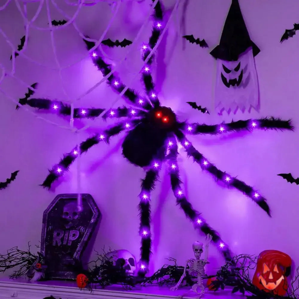 Practical 8 Modes Halloween Spider Web Lights Glow 250 LEDs LED Spider Net Hanging 5m Scary Giant Spider Haunted House Suncollections