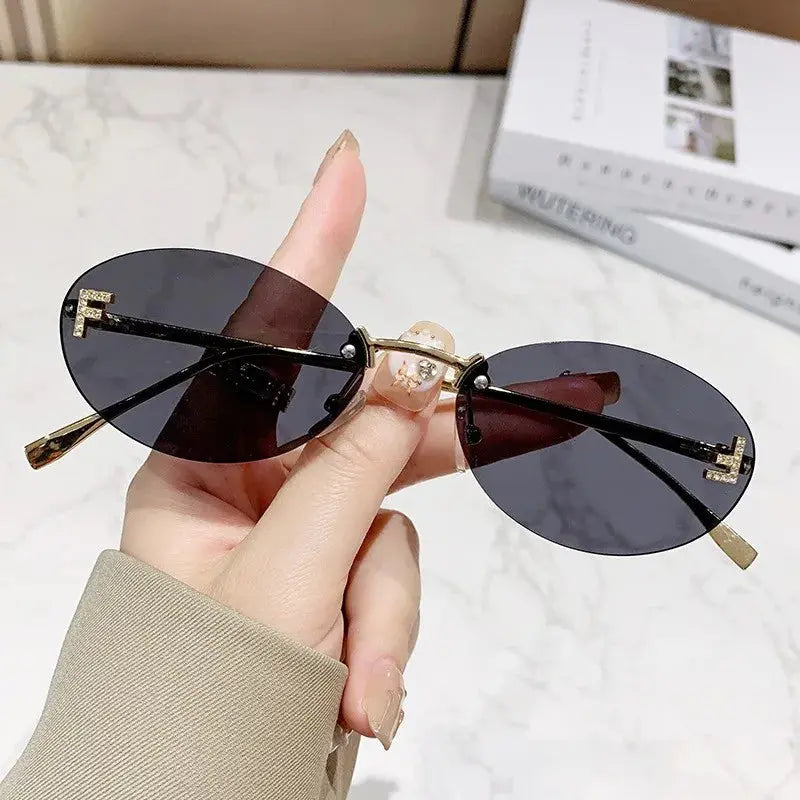 Elegant Diamond Oval Sunglasses Male Letter "F" Rimless Sunglasses  car sunglasses 90902 - Suncollections