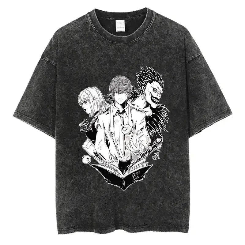 Harajuku Vintage Washed T Shirts Death Note Anime Graphic Printing T Shirt Oversize Cotton Fashion Streetwear Unisex Top Tee - Suncollections