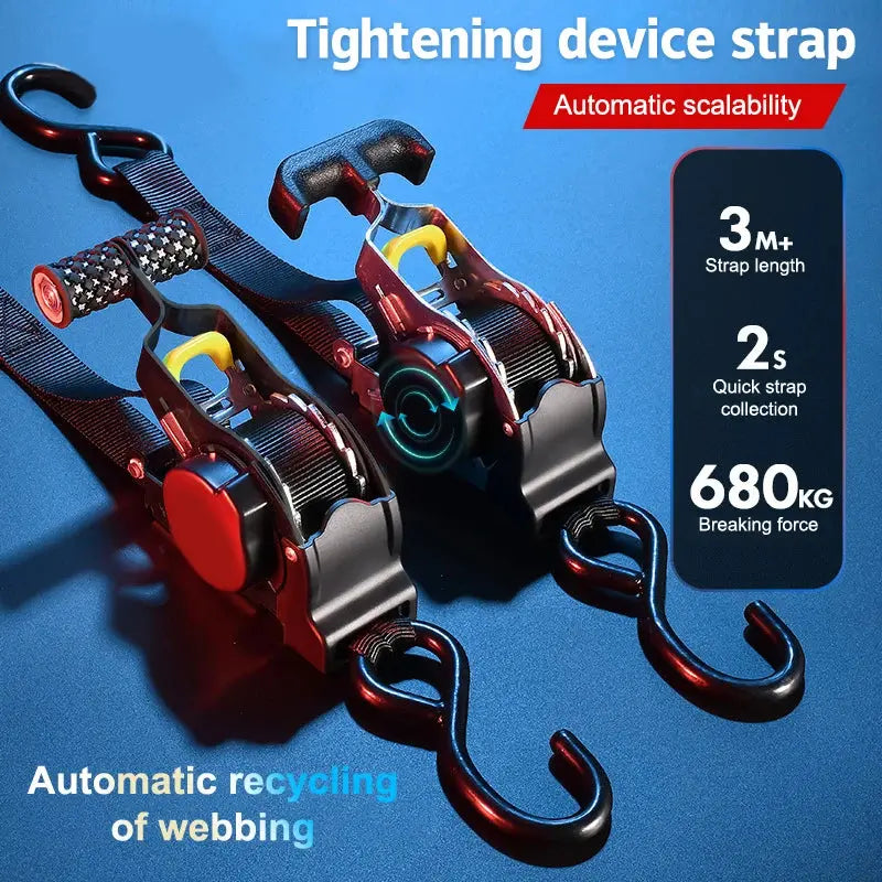 Retractable Auto Ratchet Strap Automatic Shrink Bundle Tape Retractable Belts For Motorcycles Convenience Luggage Straps Suncollections