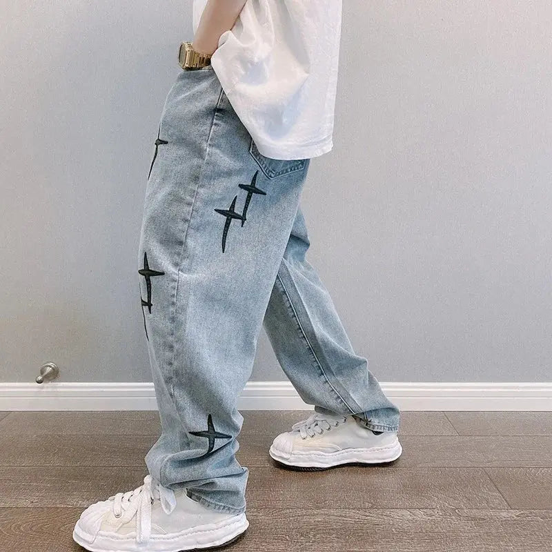 Prints Jeans Men 2023 New Streetwear Baggy Wide Leg Jeans Korean Fashion Drapes Straight Casual Loose Denim Cargo Pants Suncollections