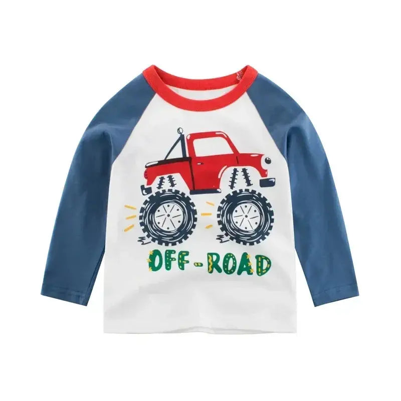 2025 Autumn T Shirt Cartoon Car T-shirt Boys Girls Baby Kids Clothes Cotton Long Sleeve Top for Boy Children's Clothing 2-9 Year - Suncollections
