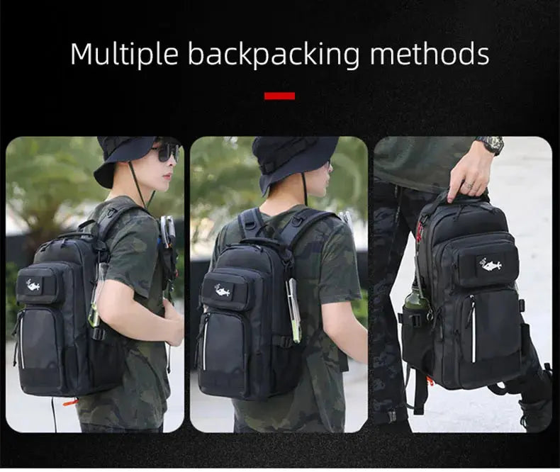 Fishing Lure Bag Men Waterproof Molle Fishing Rod Box Backpack Multi-functional Outdoor Travel Hiking Camping Shoulder Backpack - Suncollections