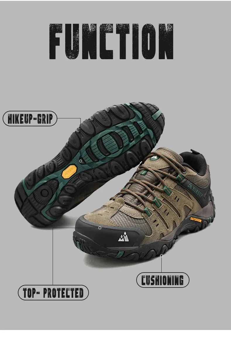 HIKEUP Men's Hiking Shoes Suede Leather Outdoor Shoes Wear-resistant Men Trekking Walking Hunting Tactical Sneakers Suncollections