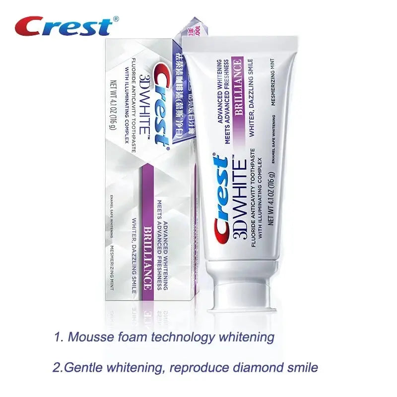 Crest 3D Toothpaste Mousse White Brilliance Advanced Bleaching Toothpaste Activated Charcoal - Suncollections