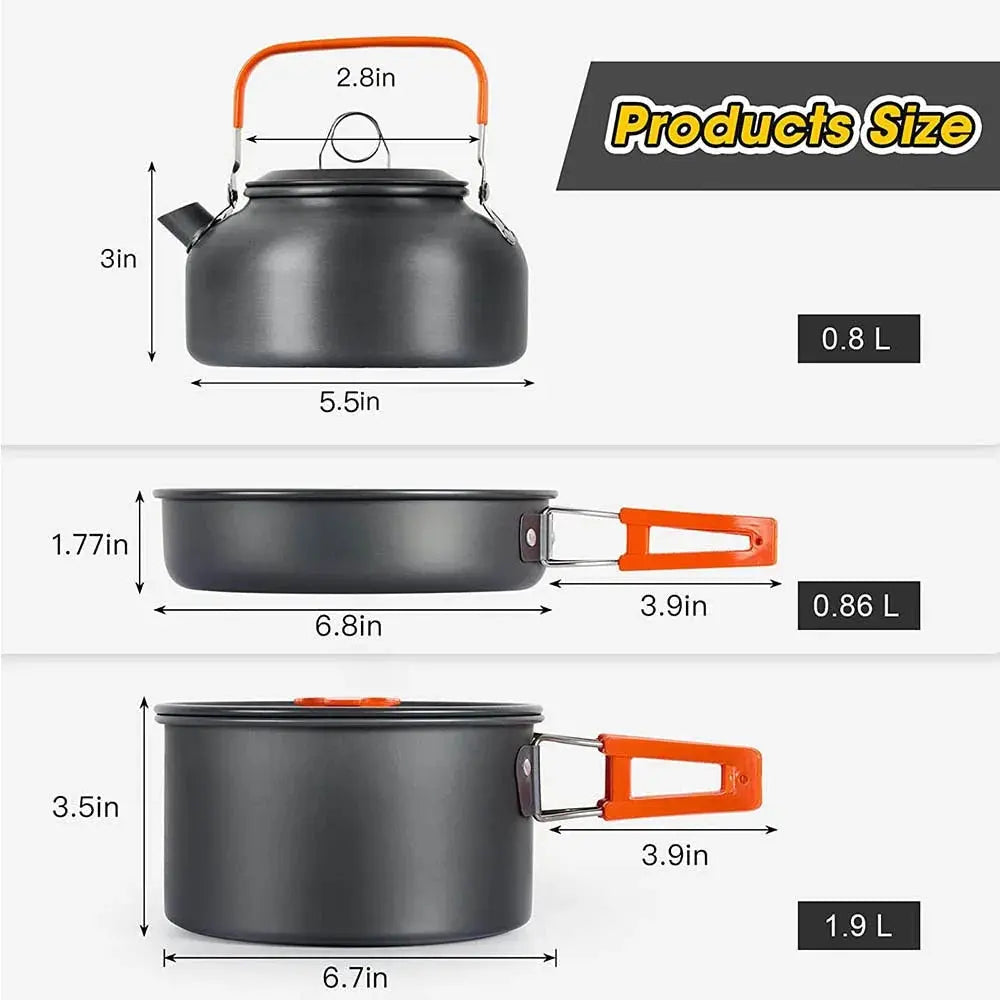 Camping Cooking set Camping Cookware Travel Tableware Outdoor Picnic Set Teapot For 2-3 Peaple Non-stick pots assorted sets - Suncollections