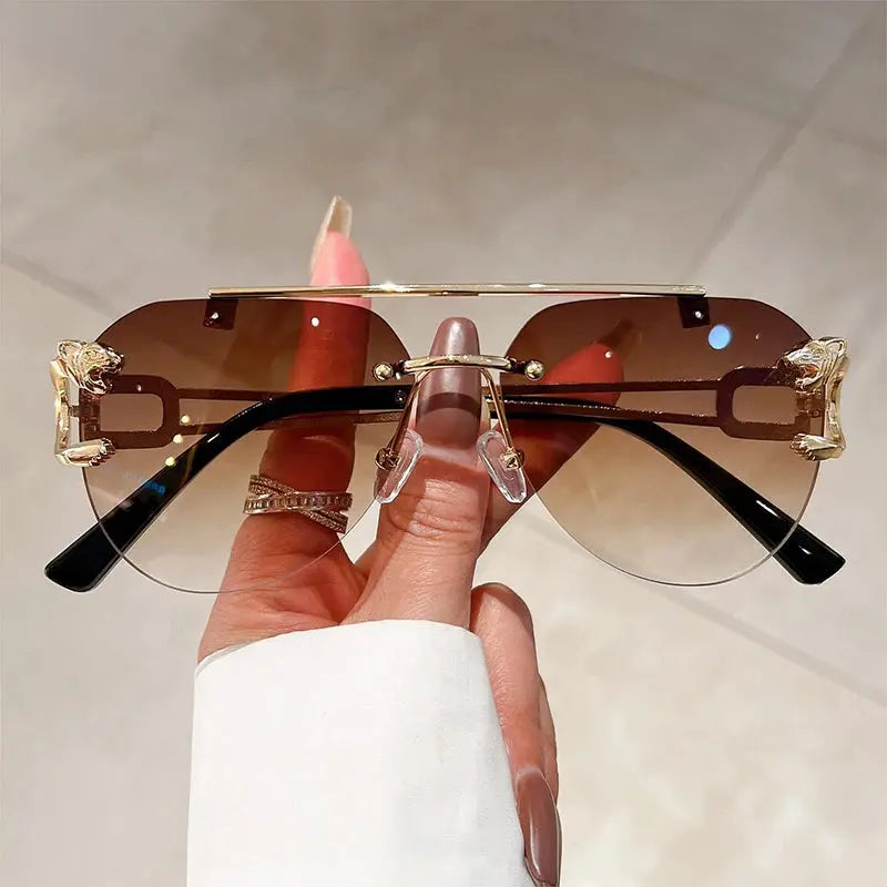 KAMMPT Vintage Rimless Men Sunglasses Trendy Pilot Gradient Outdoor Blue Shades Fashion Brand Women Sun Glasses for Driving Suncollections