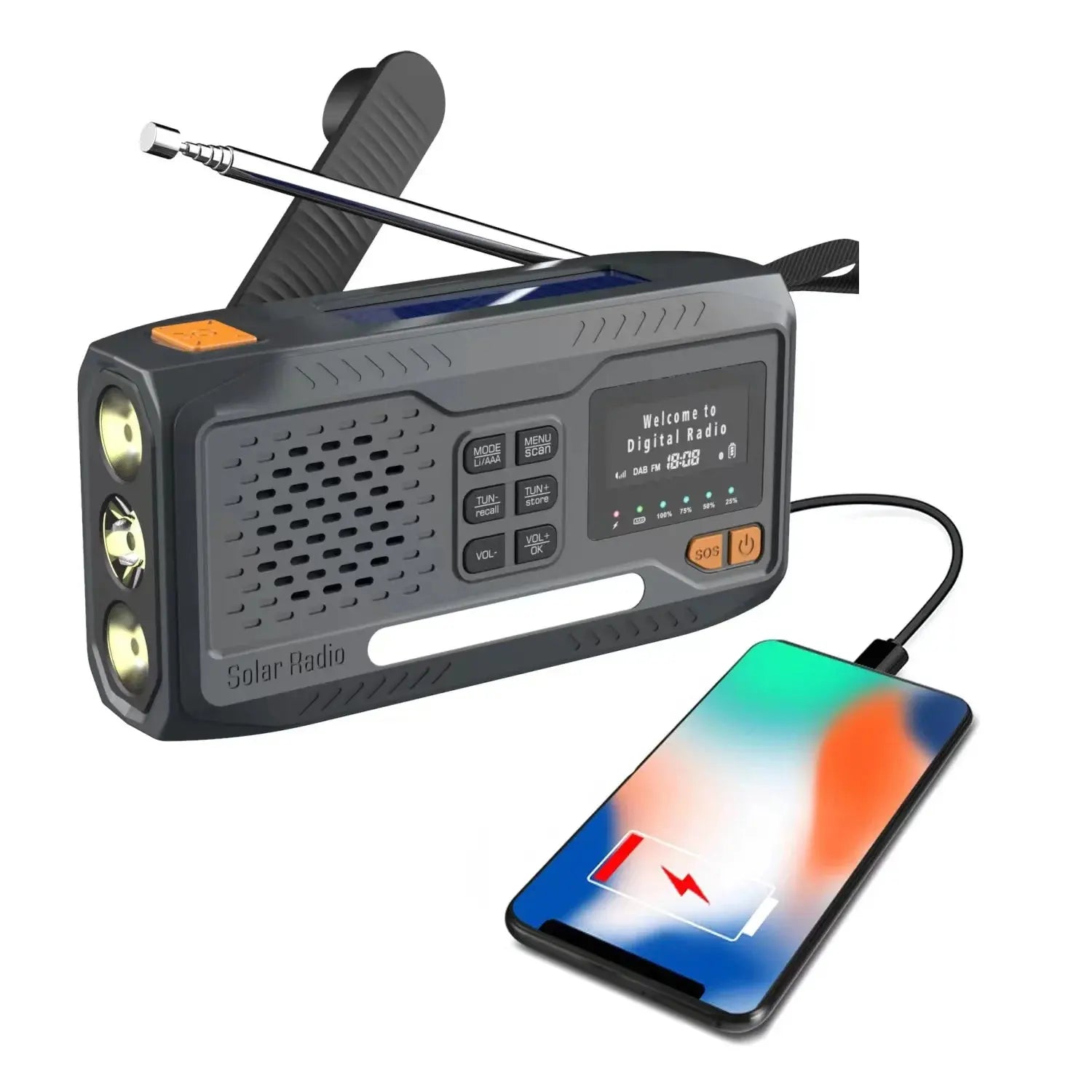 DAB/FM Bluetooth Emergency Radio Portable Solar Radio Receiver Hand Crank Dynamo Outdoor Radio Camping Speaker with Flashlight - Suncollections