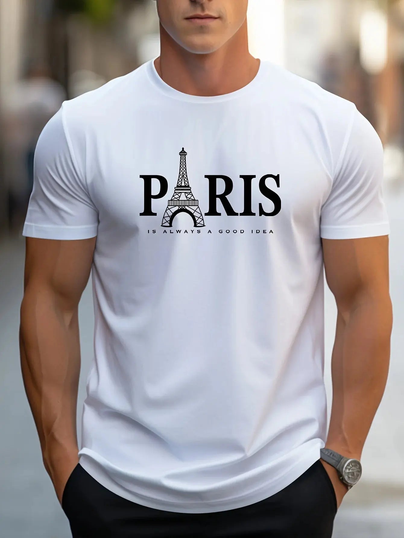 Summer Men's T Shirt Short Sleeve Paris Pattern Print Casual O-Neck Oversized Pullover Fashion Streetwear Male Clothing T-Shirts - Suncollections
