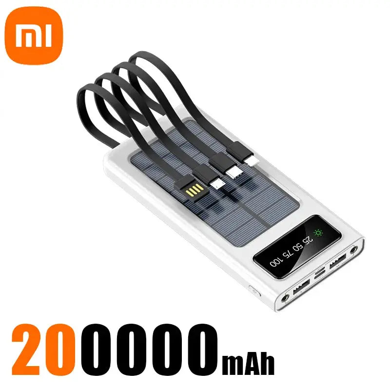 Xiaomi New Solar Power Bank 200000mA Large Capacity Mobile Power Fast Charging Battery With Dual USB 4 Cables For iPhone Samsung - Suncollections