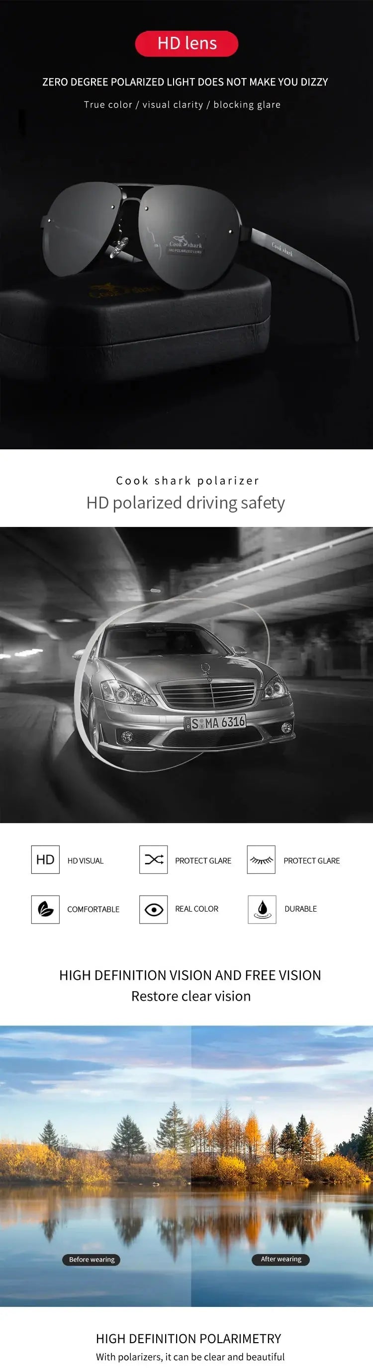 Cook's color-changing sunglasses polarized sunglasses for men's driving day and night dual-purpose driving mirror fishing glasse - Suncollections