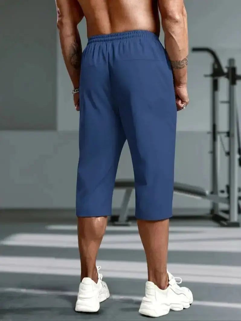 Men's casual pants, ice silk casual pants, sports cropped pants, high stretch, zippered pockets, elastic pants, fashionable casu Suncollections