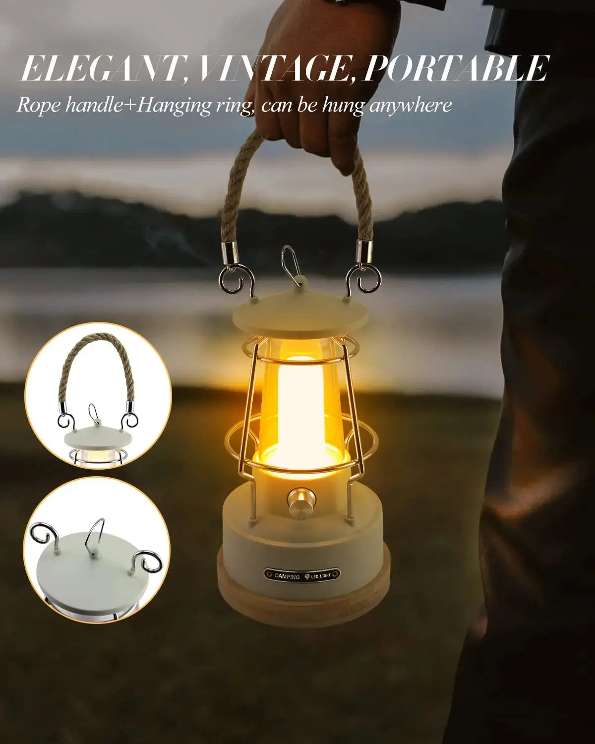 VN Retro Handle Camping Lantern Rechargeable Dimmable LED Vintage Lanterns Battery Powered Waterproof LED Retro Camping Lights - Suncollections