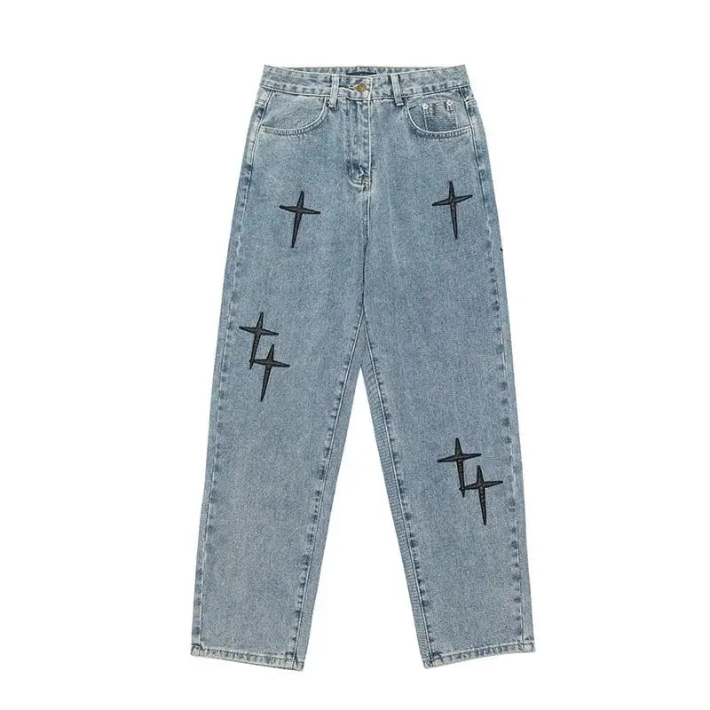 Prints Jeans Men 2023 New Streetwear Baggy Wide Leg Jeans Korean Fashion Drapes Straight Casual Loose Denim Cargo Pants Suncollections