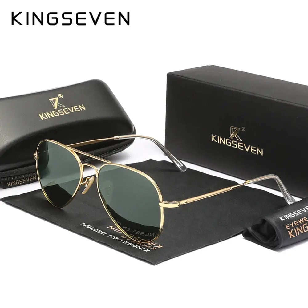 KINGSEVEN Pilot Alloy Men‘s Sunglasses Polarization UV400 Anti-reflection Full Frame Parsnip Glasses Women Retro Luxury Eyewear - Suncollections