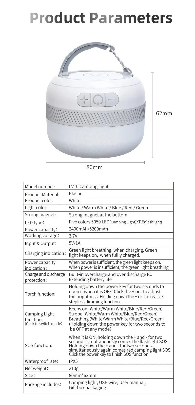 NATFIRE LV10 Camping Light USB C Rechargeable 230 Hours With 5 Colors Flashlight For Outdoor Tent Lamp Emergency Lantern - Suncollections