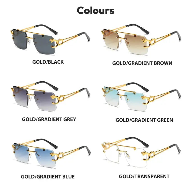 Fashion Rimless Square Double Bridge Sun Glasses Vintage Women Men Sunglasses UV400 - Suncollections