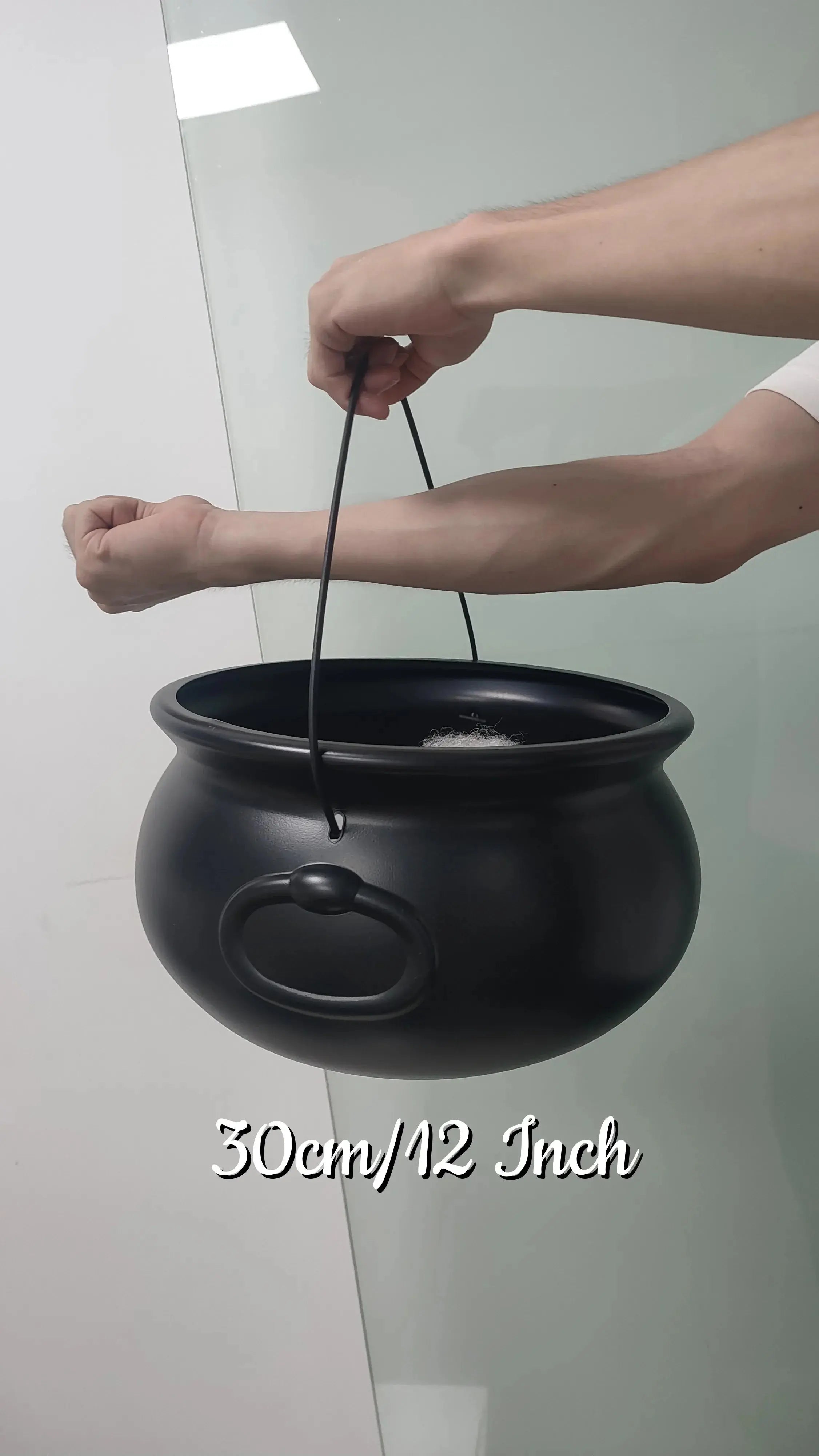 51in Halloween Decor Outdoor 12in Large Witch Cauldron on Tripod with Lights Black Plastic Bowl Party Hocus Pocus Candy Bucket Suncollections