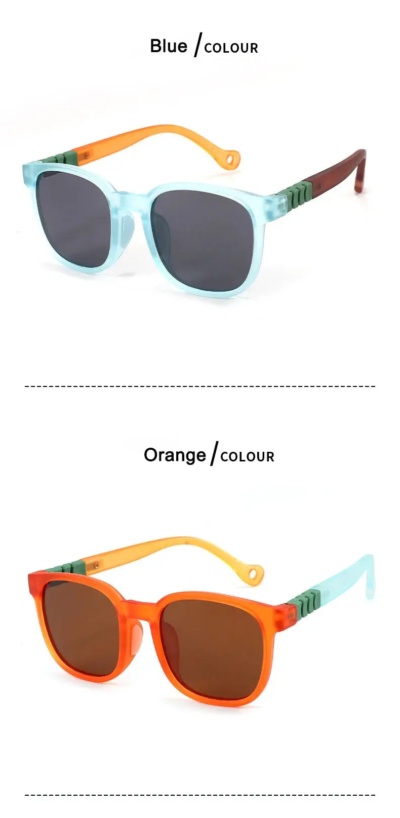 Fashion Silicone Square Sunglasses Contrasting Colours Jelly Colorful Frame Polarized Lens UV400 Boys Girls Age 3-12 - Suncollections