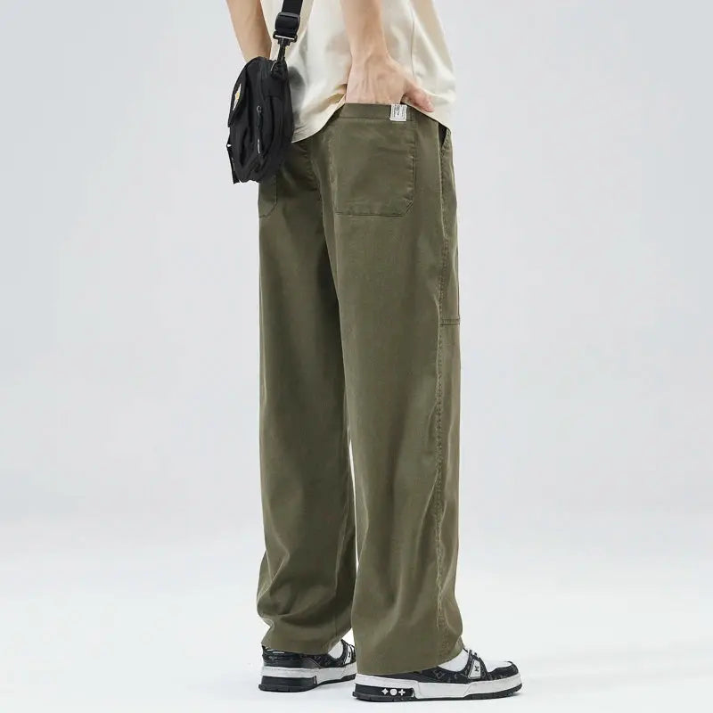 Men'S Tencel Straight Leg Casual Pants High Street Lightweight Summer Loose Fit Pants Man Washed Breathable Workwear Trousers Suncollections