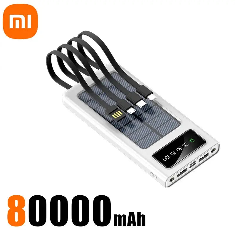 Xiaomi New Solar Power Bank 200000mA Large Capacity Mobile Power Fast Charging Battery With Dual USB 4 Cables For iPhone Samsung - Suncollections